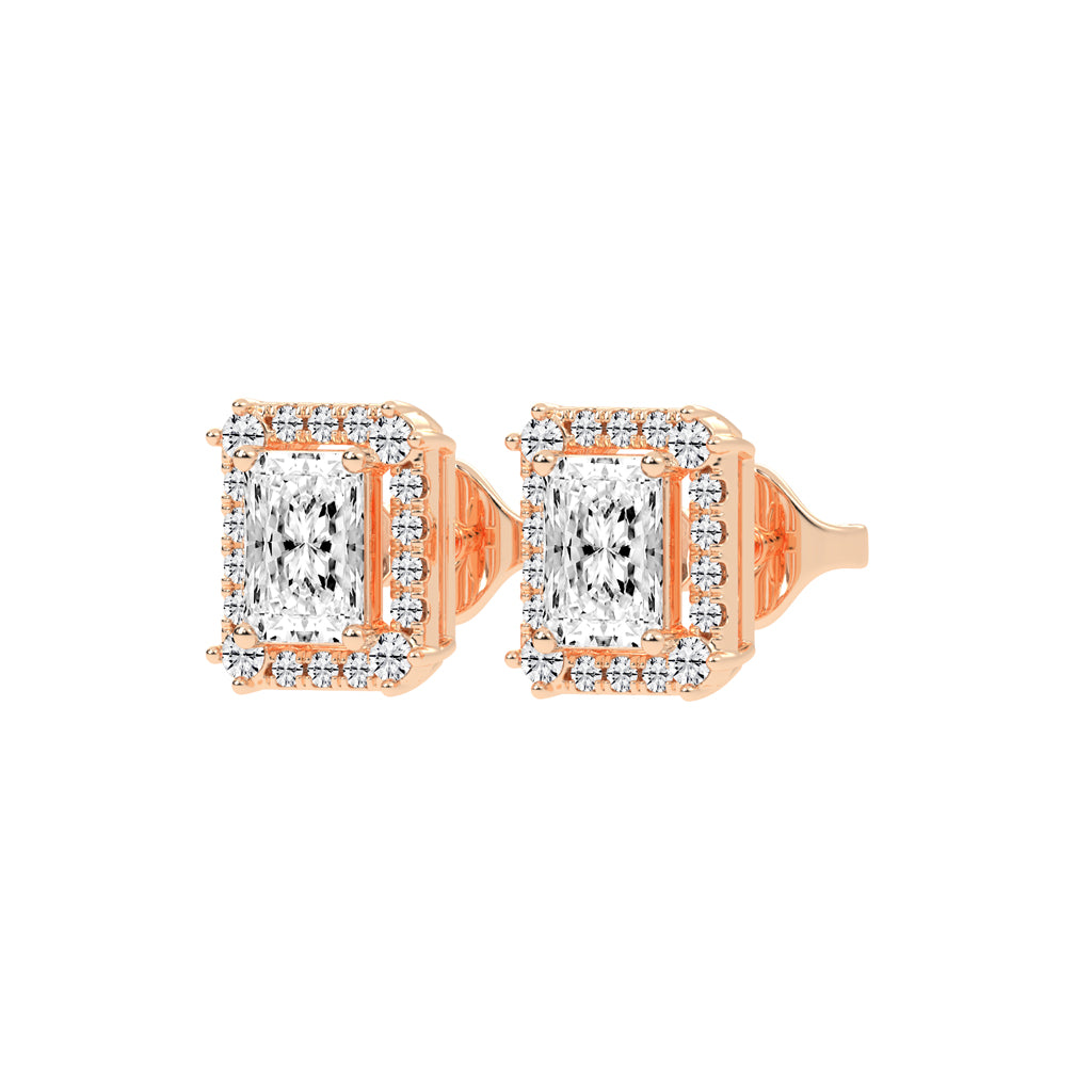 Radiant Cut Halo Stud Earrings