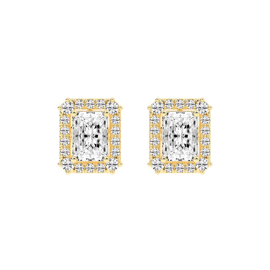 Radiant Cut Halo Stud Earrings