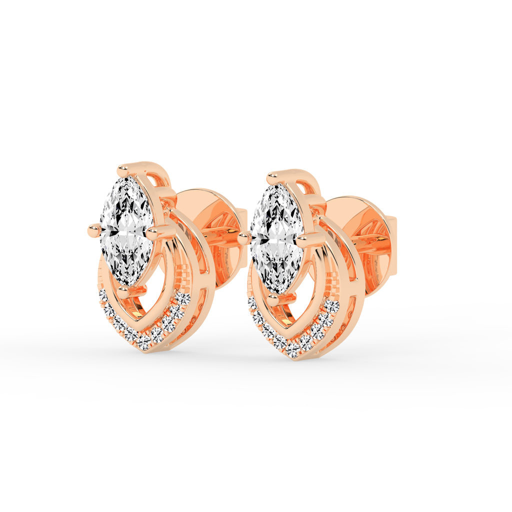 Marquise & Sparkling Curve Stud Earrings