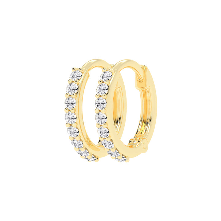 Radiant Pavé-Set 925 Silver  18k Gold Plated  Huggie Hoop Earrings