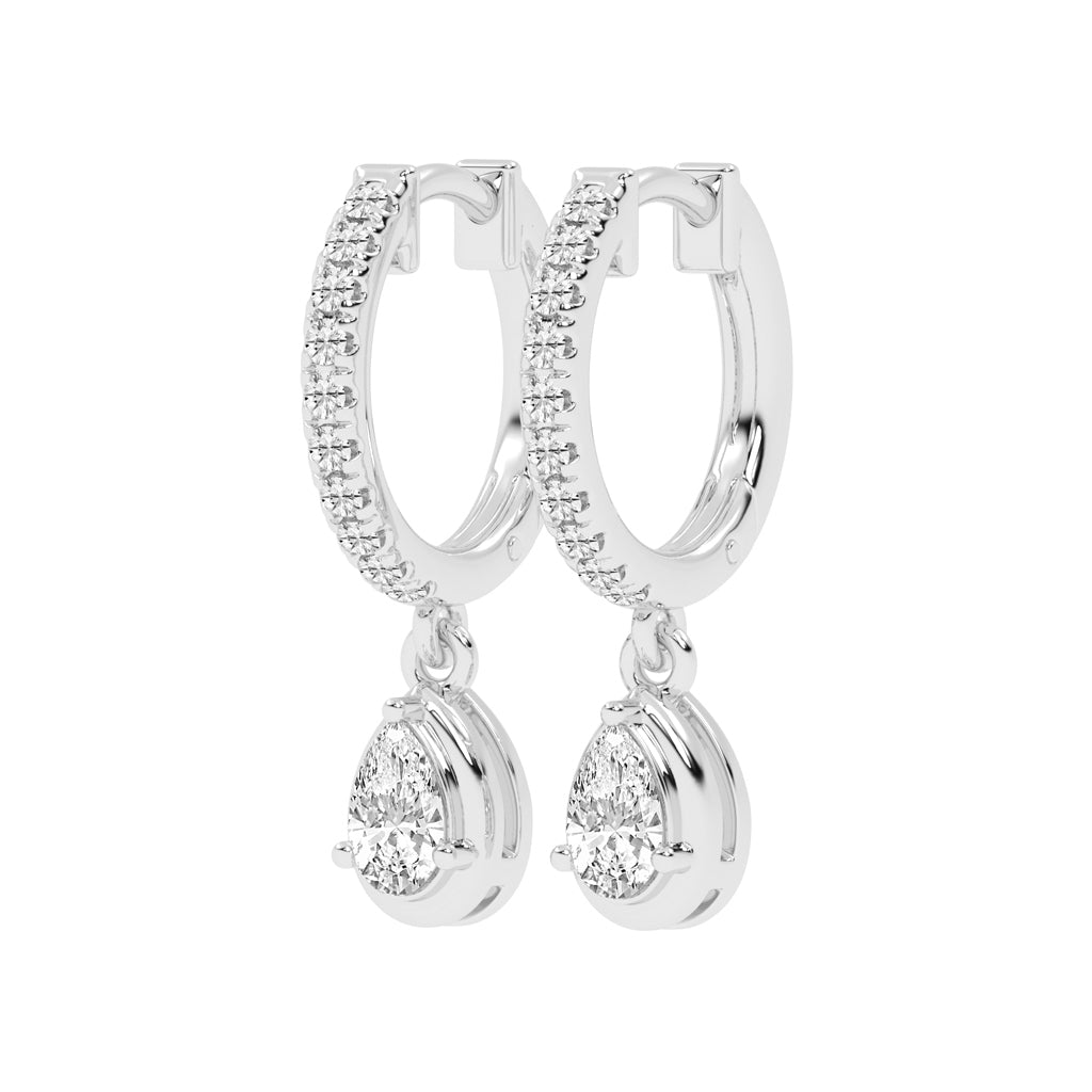 Graceful Line Pear Drop Diamond Hoops