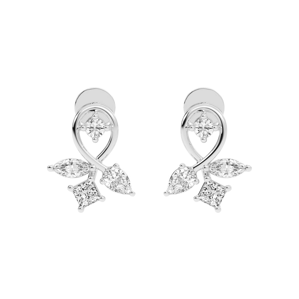 Artistic Swirl Multi-Cut Diamond Cluster Studs