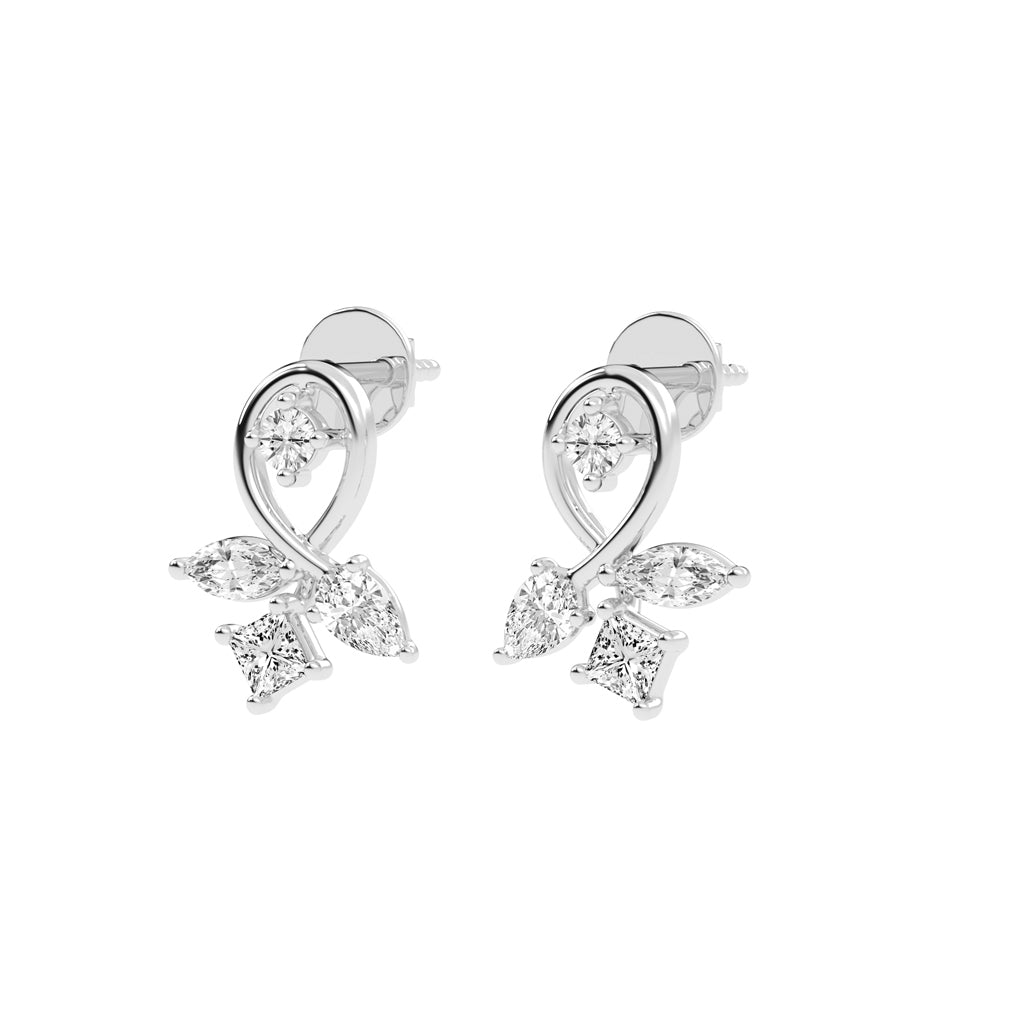 Artistic Swirl Multi-Cut Diamond Cluster Studs