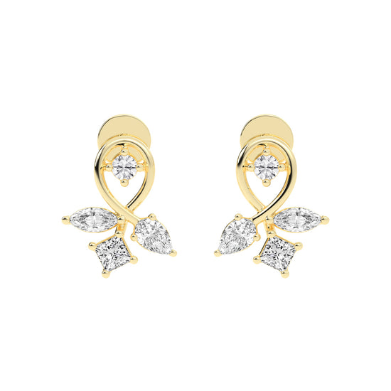Artistic Swirl Multi-Cut Diamond Cluster Studs