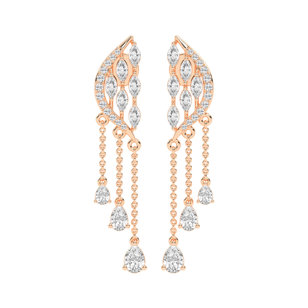 Majestic Feathered Cascade Diamond Dangle Earrings
