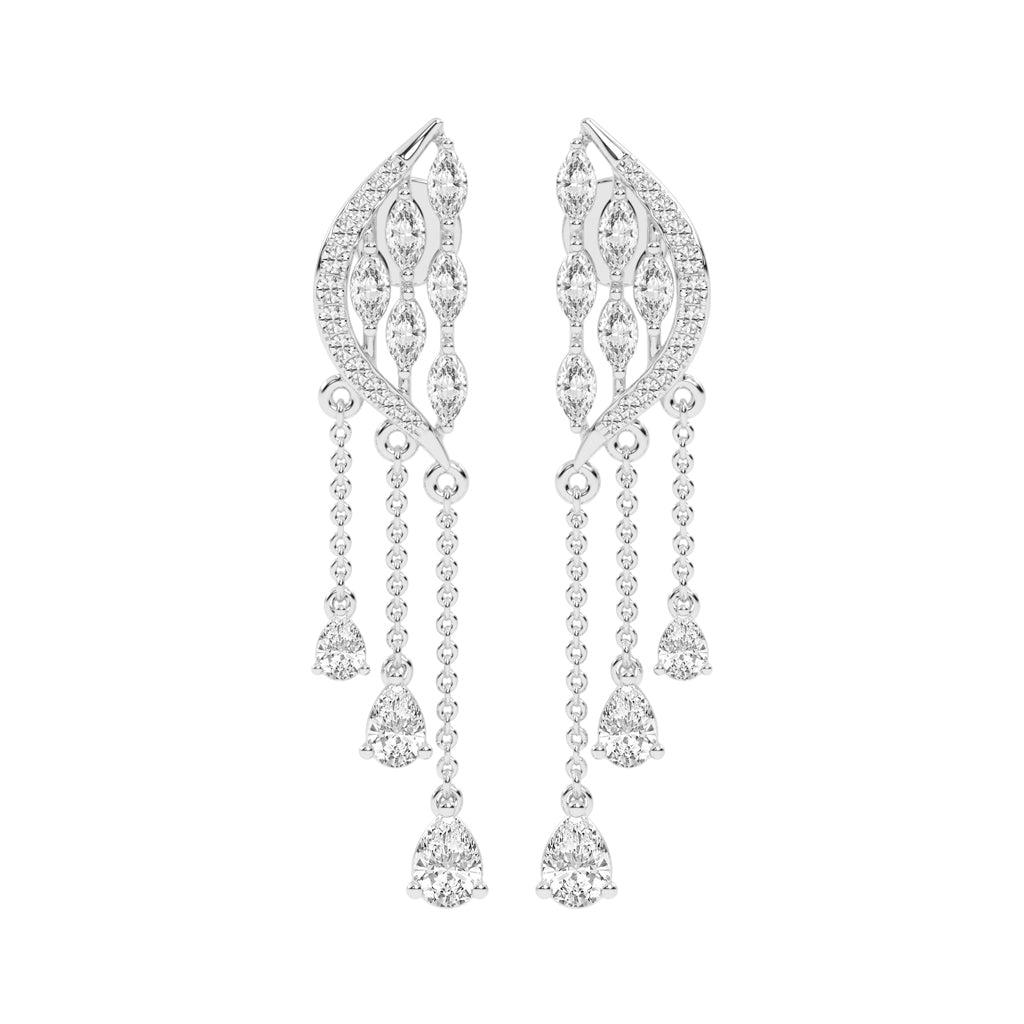 Majestic Feathered Cascade Diamond Dangle Earrings