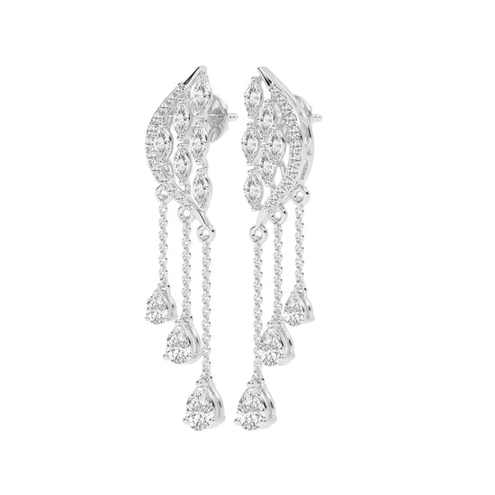 Majestic Feathered Cascade Diamond Dangle Earrings