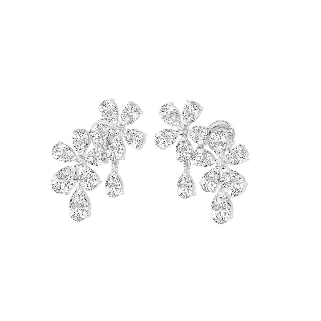 Dazzling Floral Cluster Diamond Drop Earrings