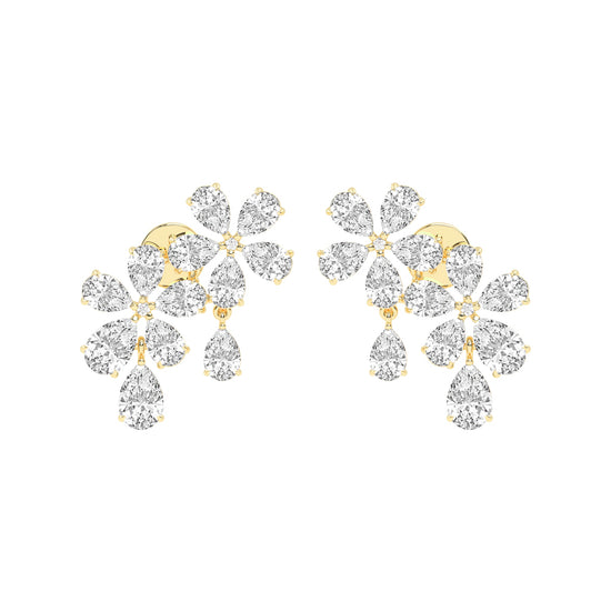 Dazzling Floral Cluster Diamond Drop Earrings