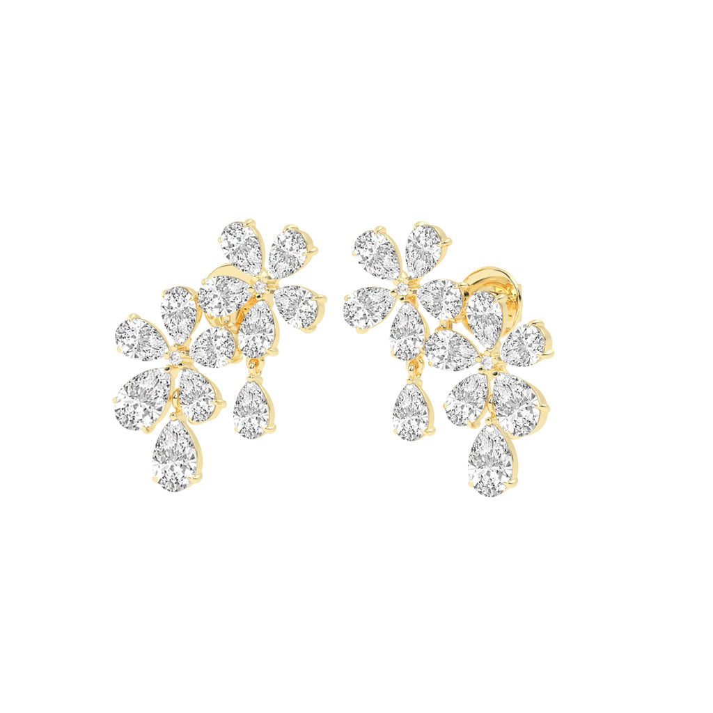 Dazzling Floral Cluster Diamond Drop Earrings