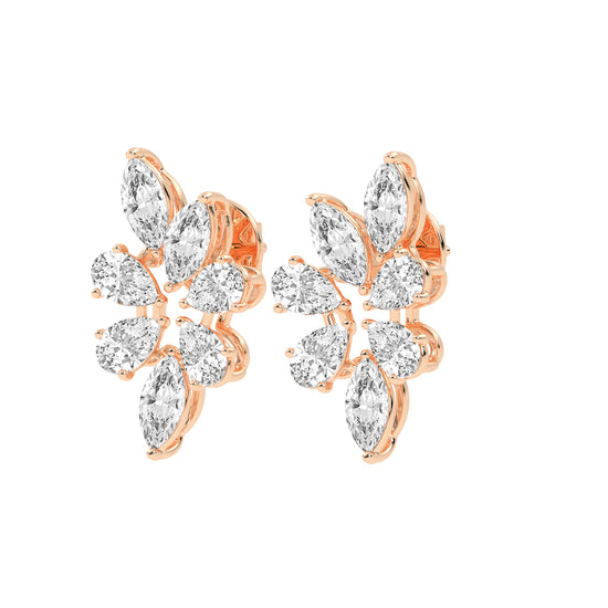 Diamond Bloom Marquise and Pear Cluster Earrings