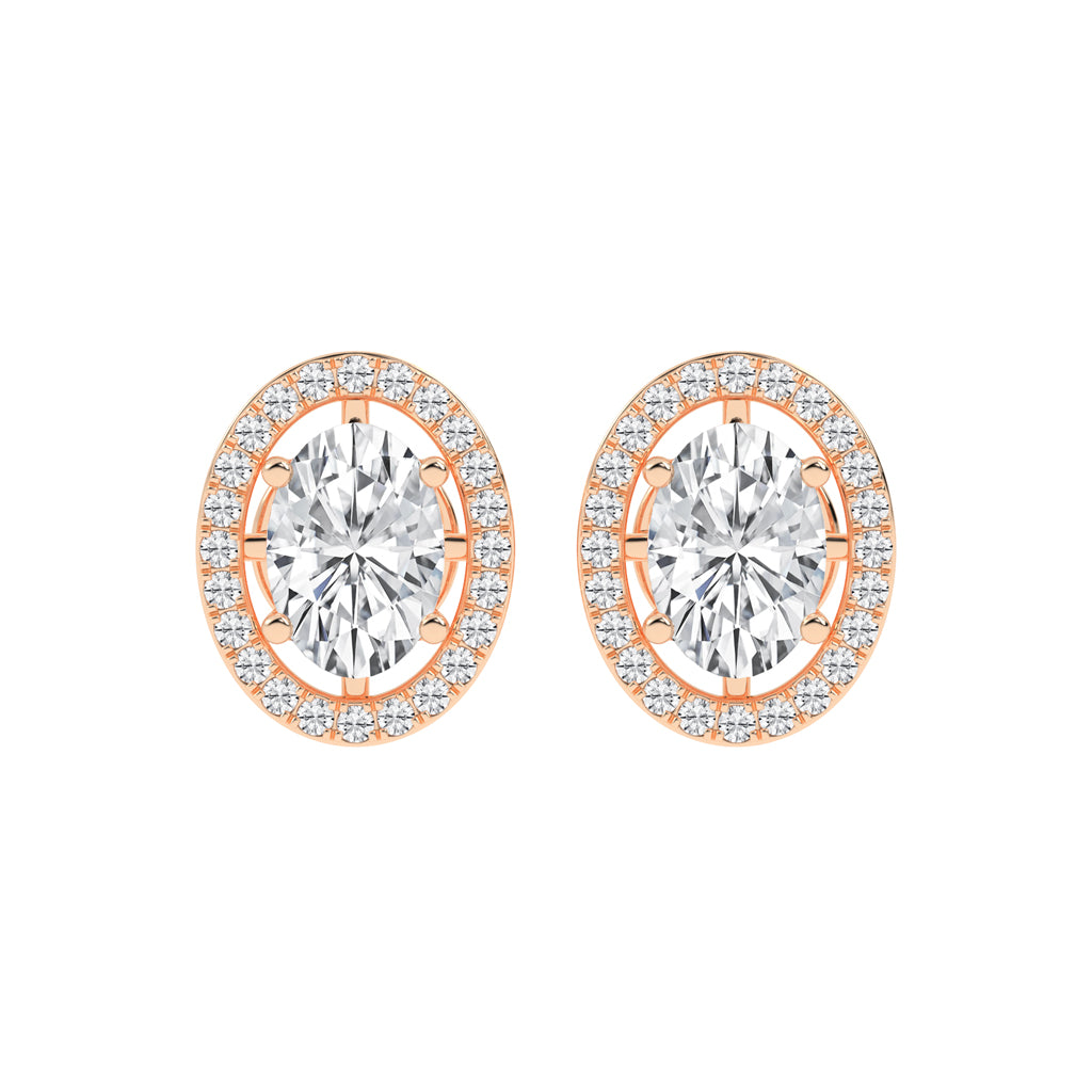 Oval Brilliance Diamond Halo Stud Earrings