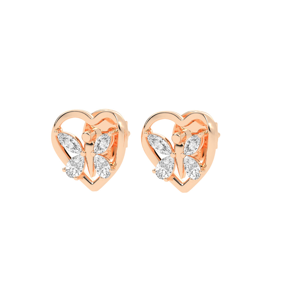 Butterfly Heart Diamond Stud Earrings