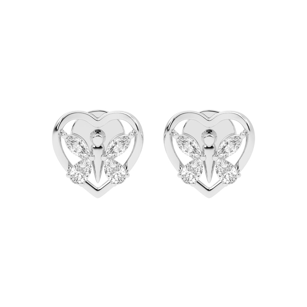 Butterfly Heart Diamond Stud Earrings