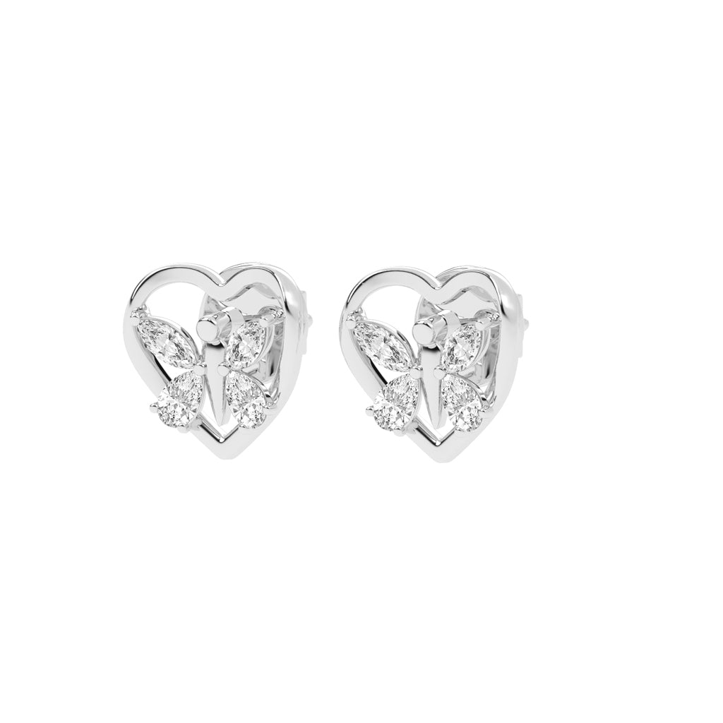 Butterfly Heart Diamond Stud Earrings
