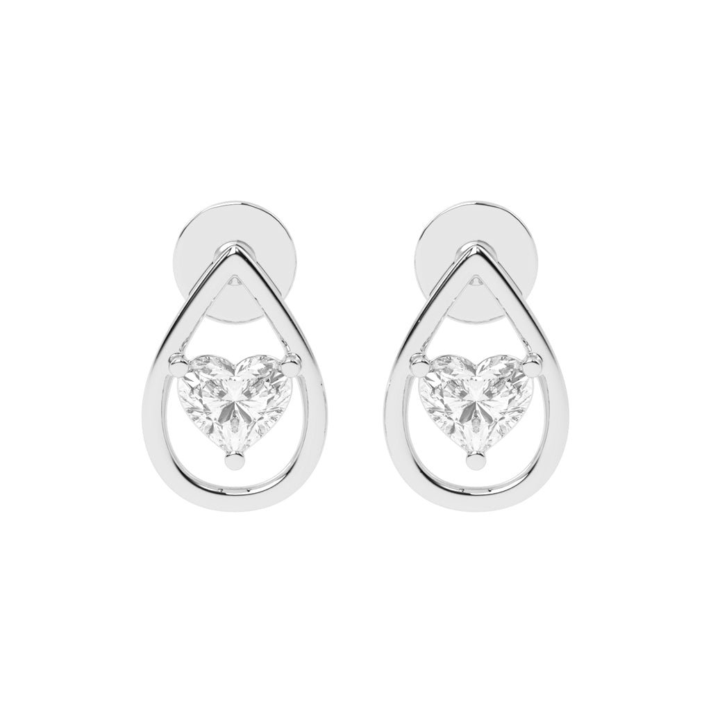 Heart in Teardrop Diamond Stud Earrings