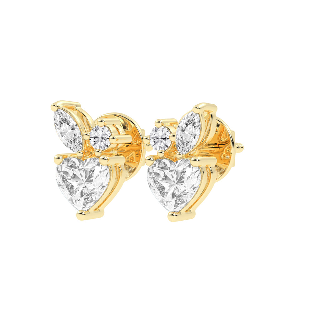 Heartfelt Wings Diamond Cluster Stud Earrings