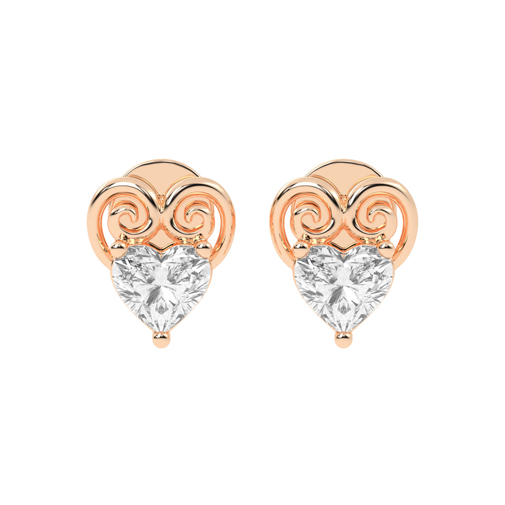 Heart's Scroll Diamond Stud Earrings