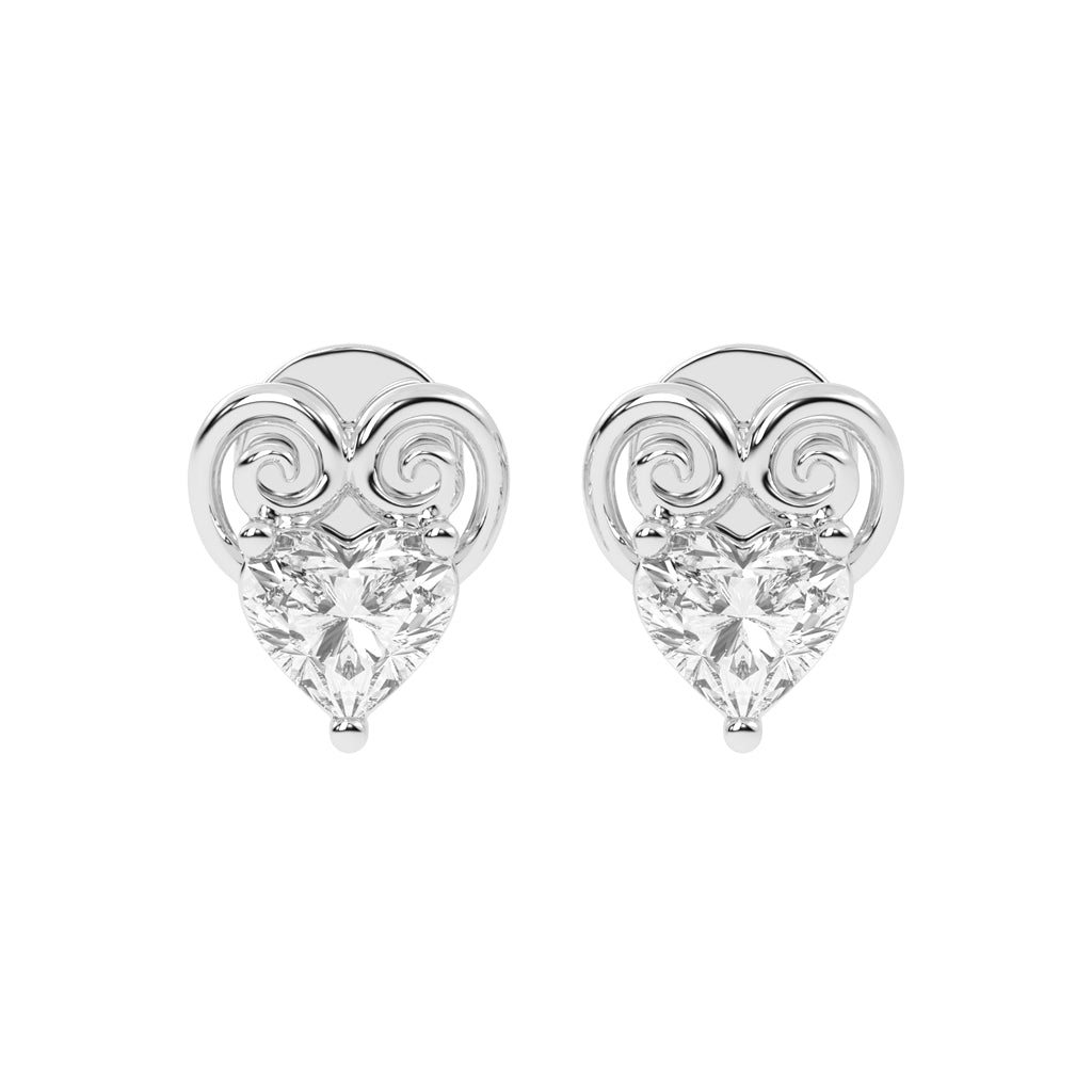 Heart's Scroll Diamond Stud Earrings