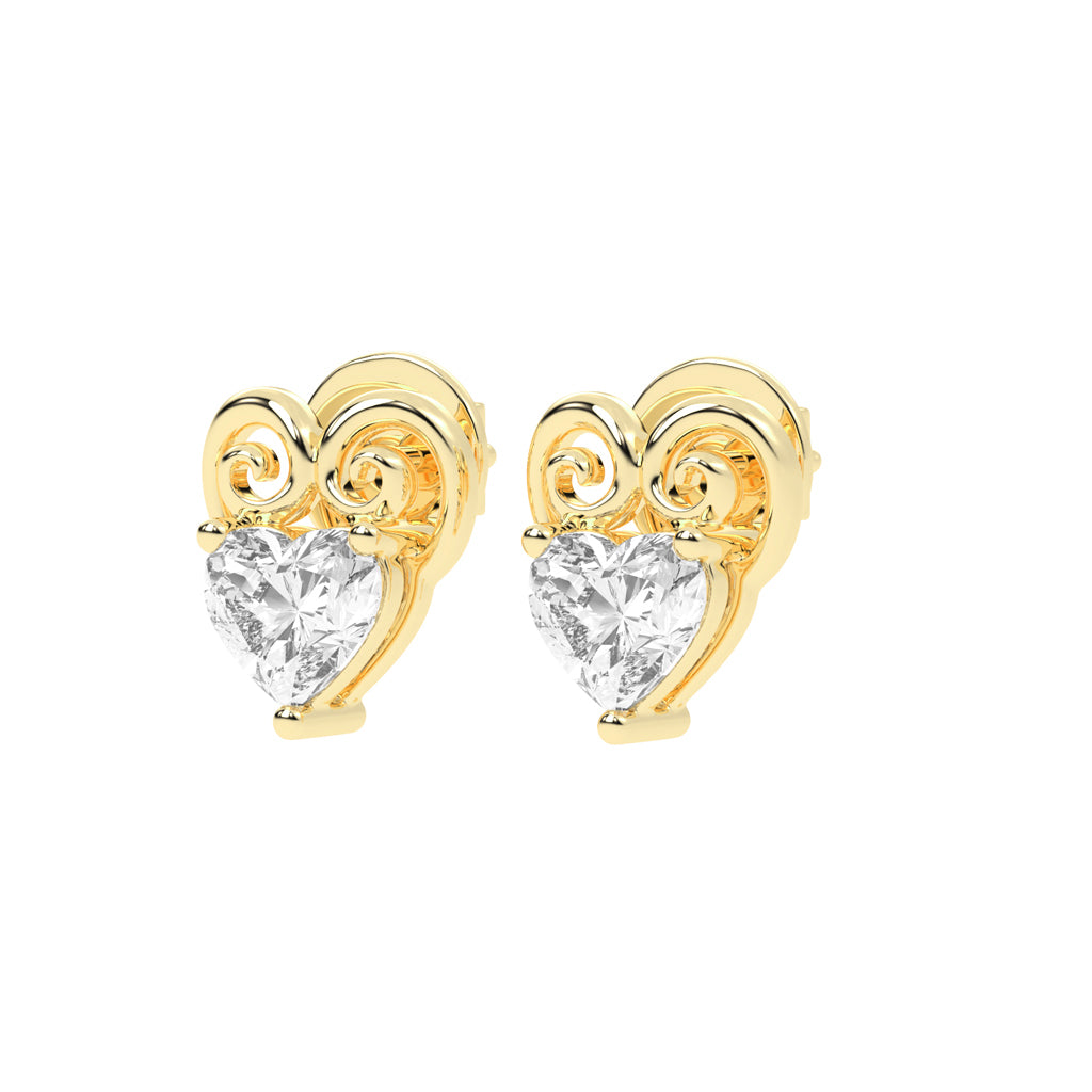 Heart's Scroll Diamond Stud Earrings