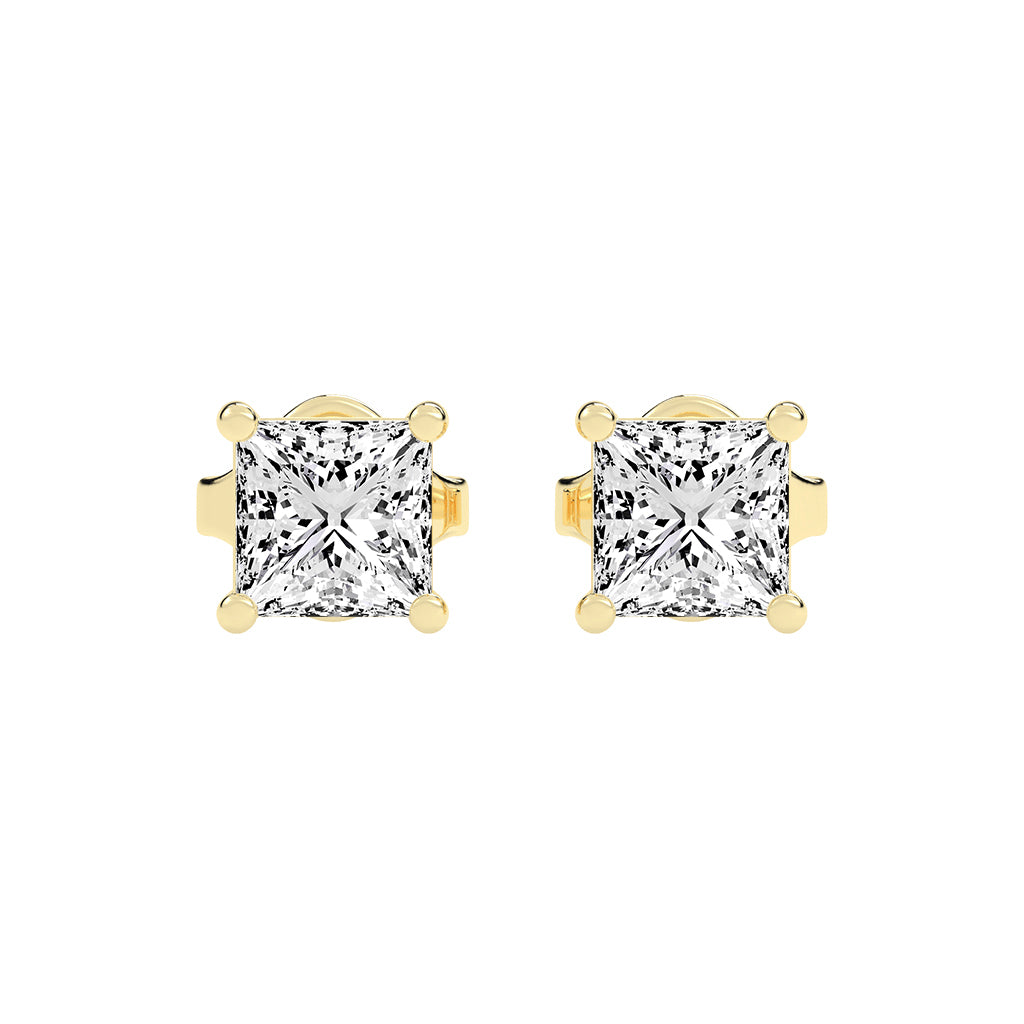 Timeless Princess-Cut 925 Silver 18k Gold Plated Solitaire Stud Earrings
