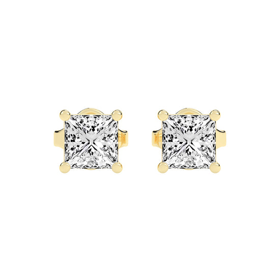 Timeless Princess-Cut 925 Silver 18k Gold Plated Solitaire Stud Earrings