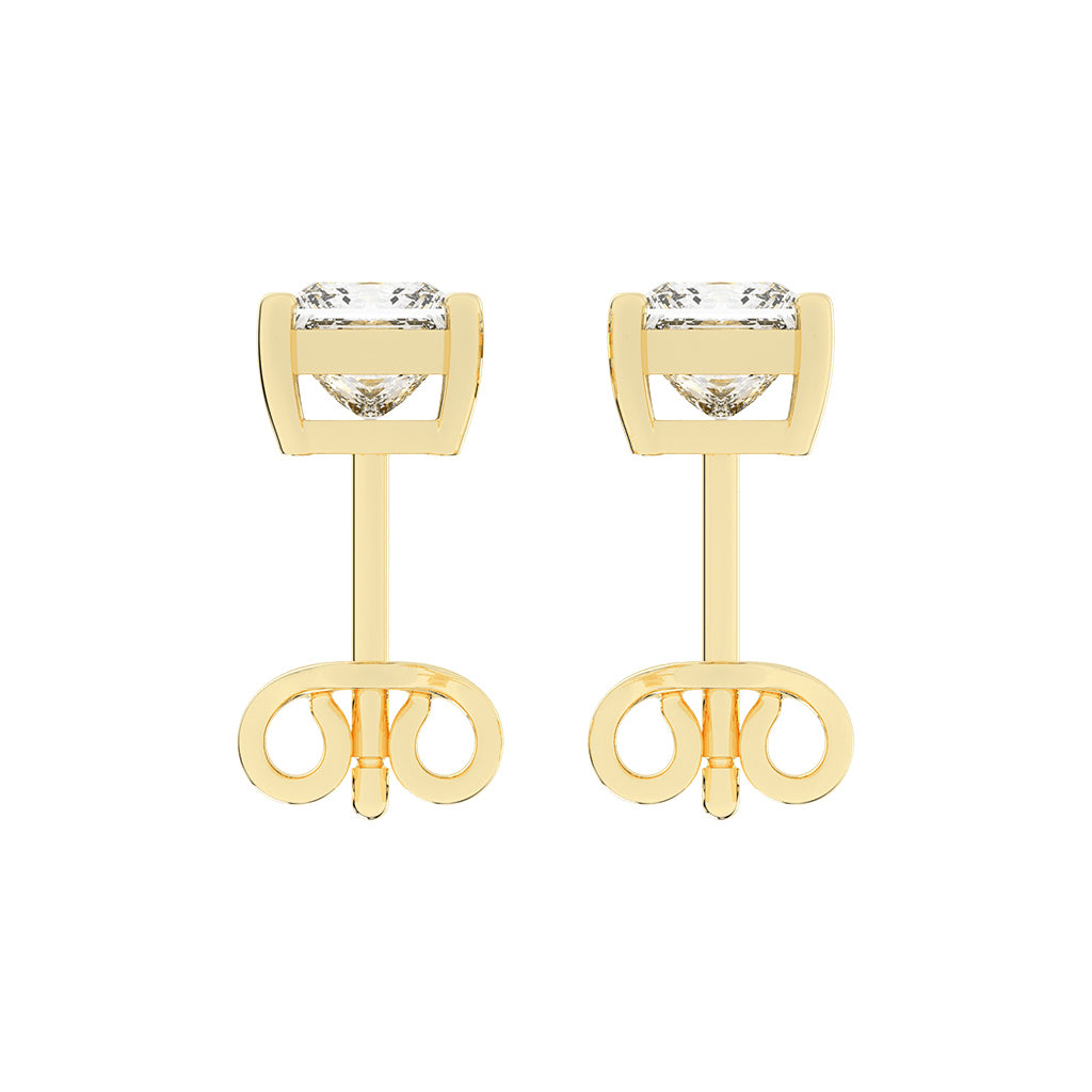 Timeless Princess-Cut 925 Silver 18k Gold Plated Solitaire Stud Earrings
