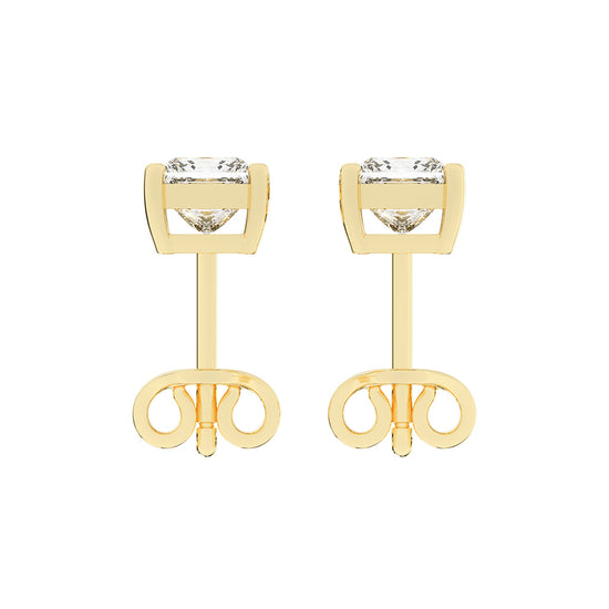 Timeless Princess-Cut 925 Silver 18k Gold Plated Solitaire Stud Earrings