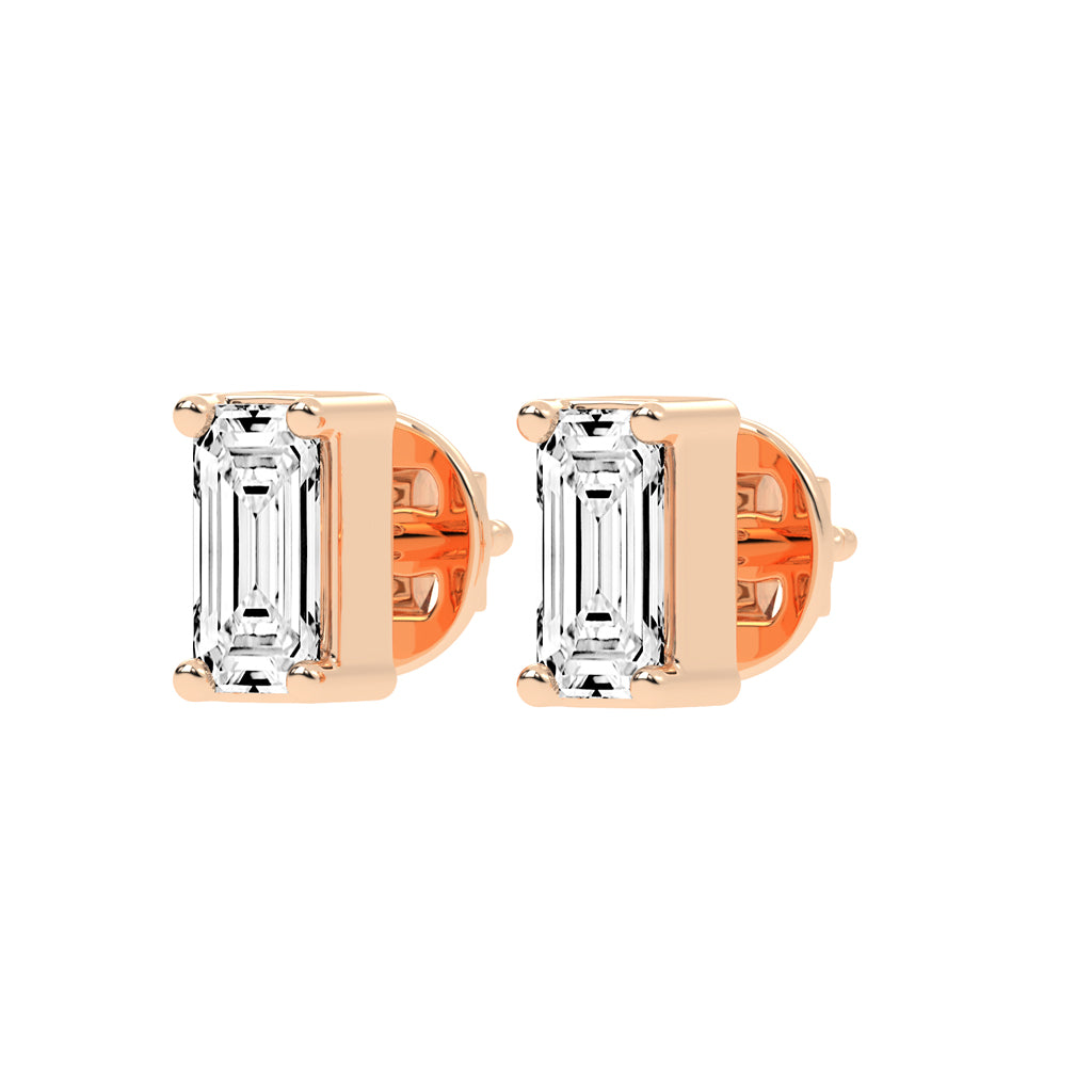 Emerald Shape Gold Solitaire Studs Earrings