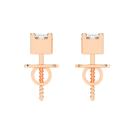 Emerald Shape Gold Solitaire Studs Earrings