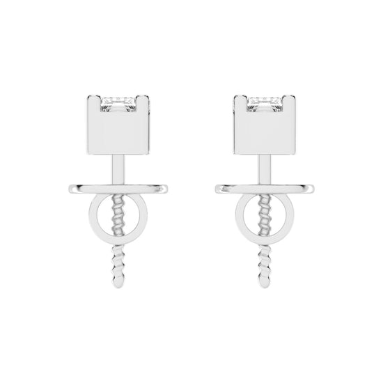 Emerald Shape Gold Solitaire Studs Earrings