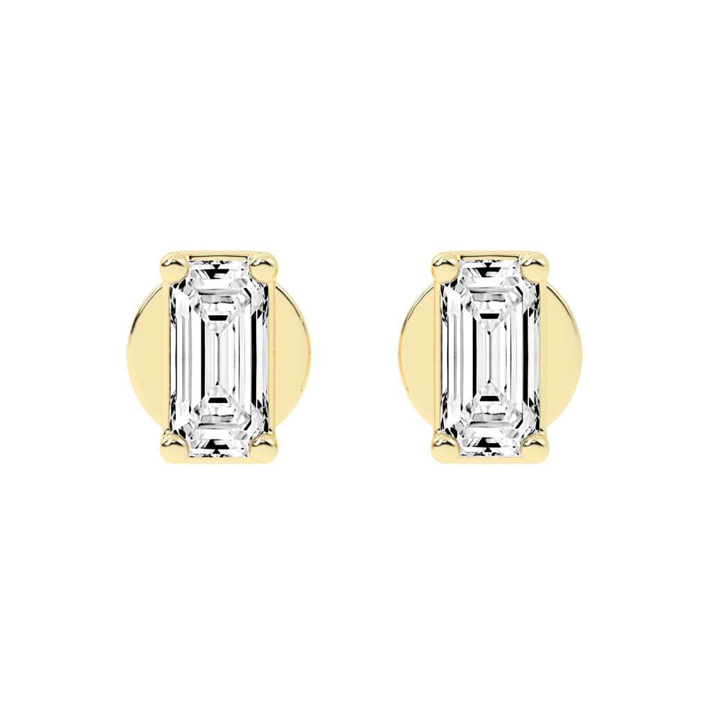 Emerald Shape Gold Solitaire Studs Earrings