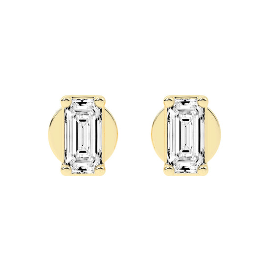 Emerald Shape Gold Solitaire Studs Earrings