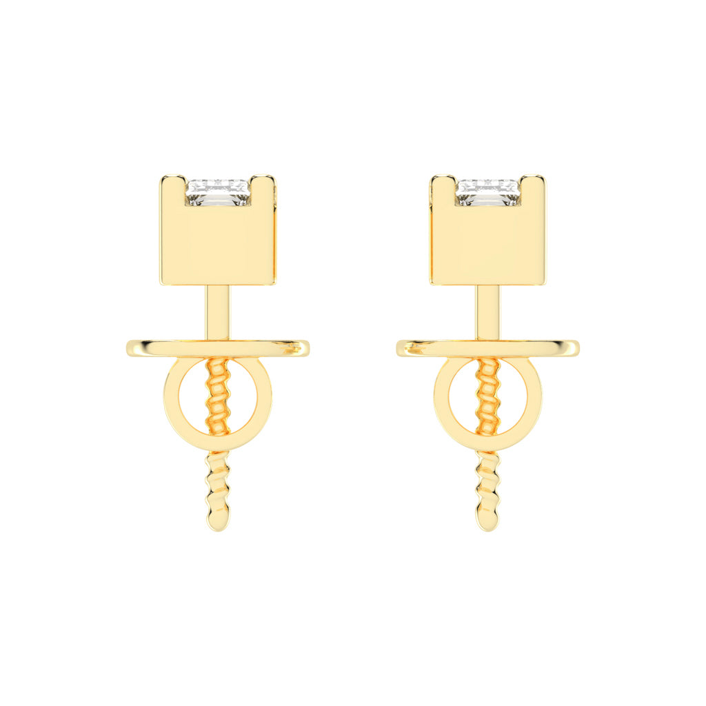 Emerald Shape Gold Solitaire Studs Earrings