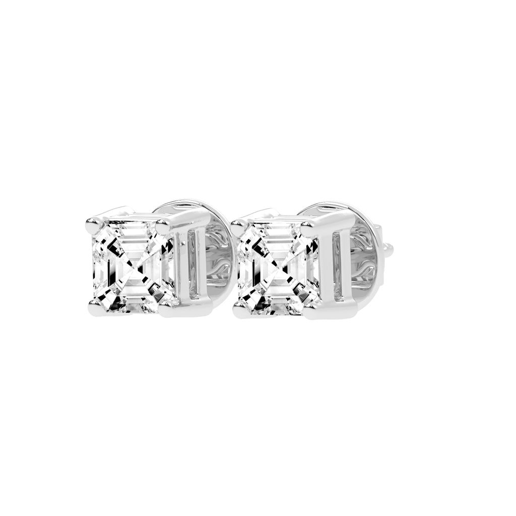 Asscher Shape Yellow Gold Solitaire Studs Earrings