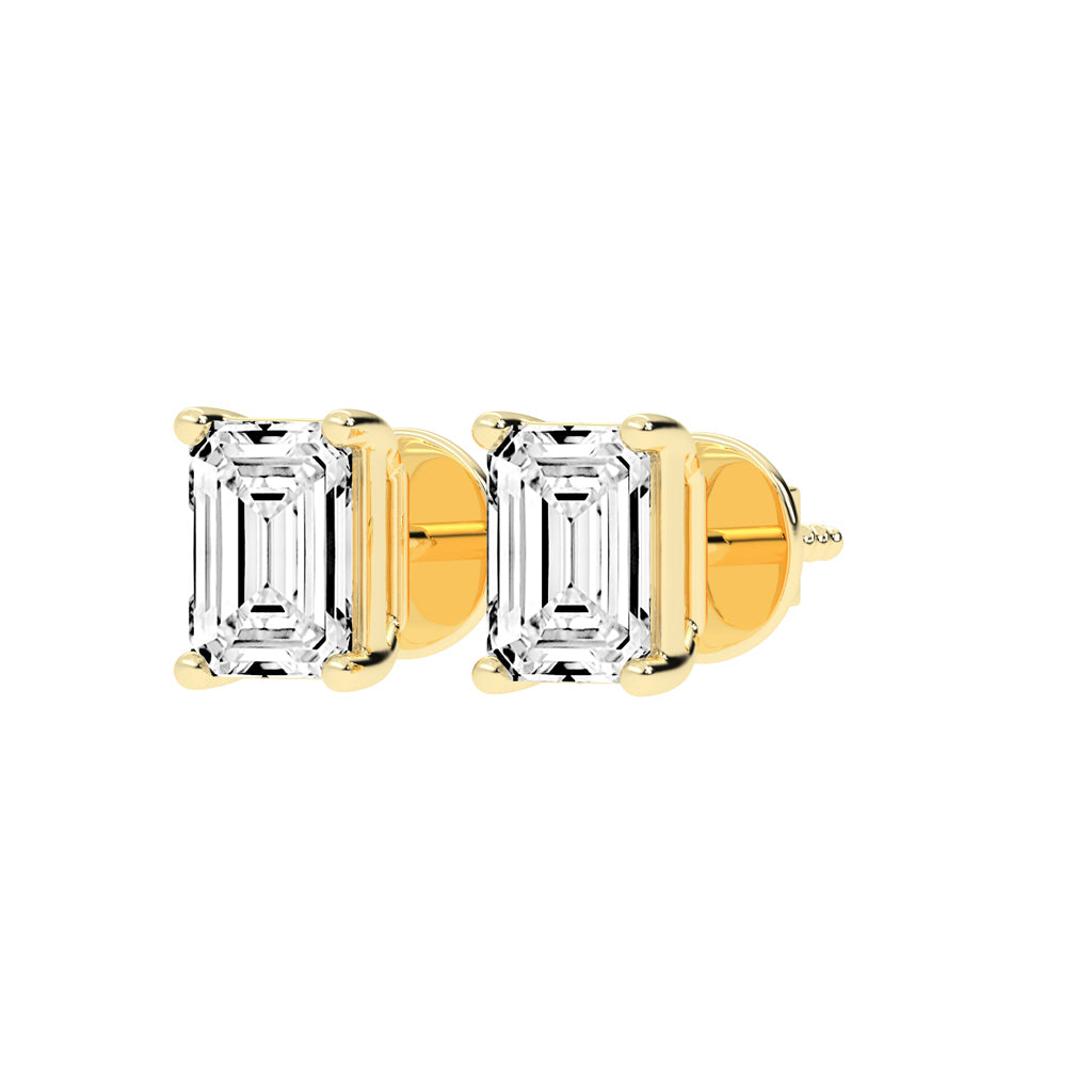 Elegant Emerald-Cut Solitaire Stud Earrings