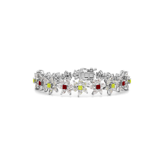 Elegant Floral Gemstone and Diamond Bracelet