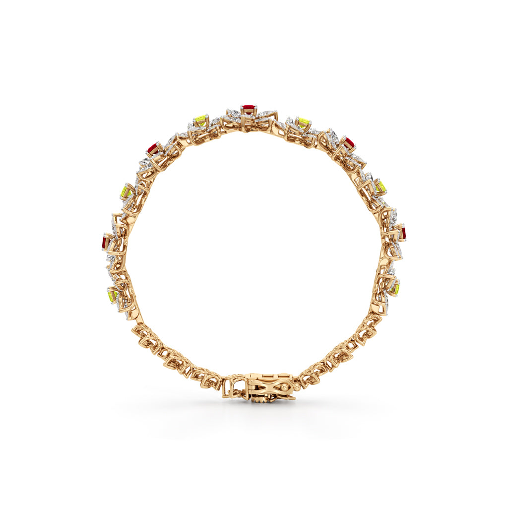 Elegant Floral Gemstone and Diamond Bracelet
