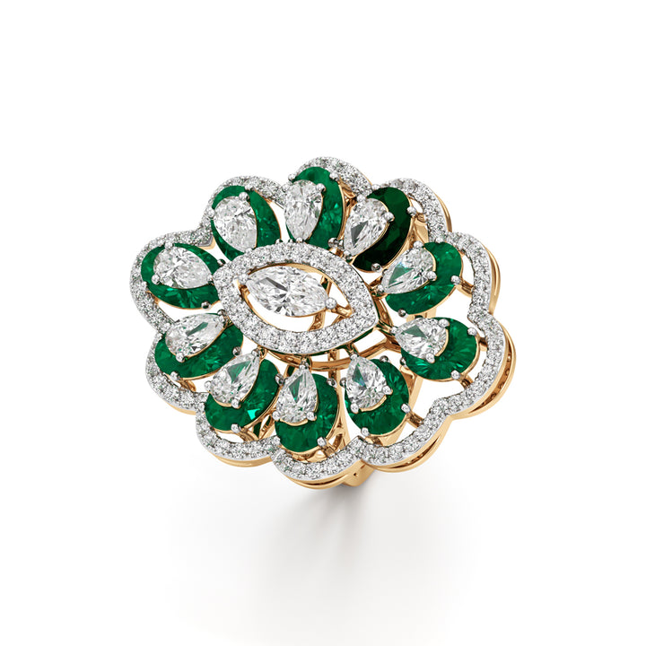 Emerald and Diamond Floral Statement Ring