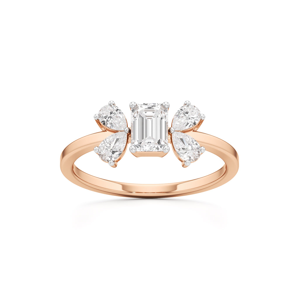 Elegant Emerald-Cut & Pear Diamond Accent Ring
