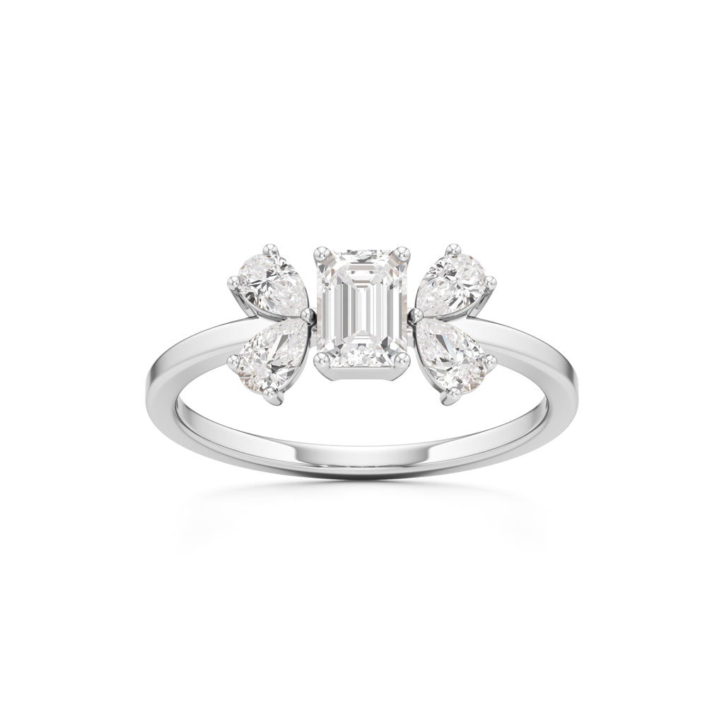 Elegant Emerald-Cut & Pear Diamond Accent Ring