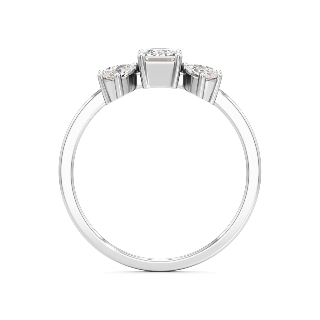 Elegant Emerald-Cut & Pear Diamond Accent Ring