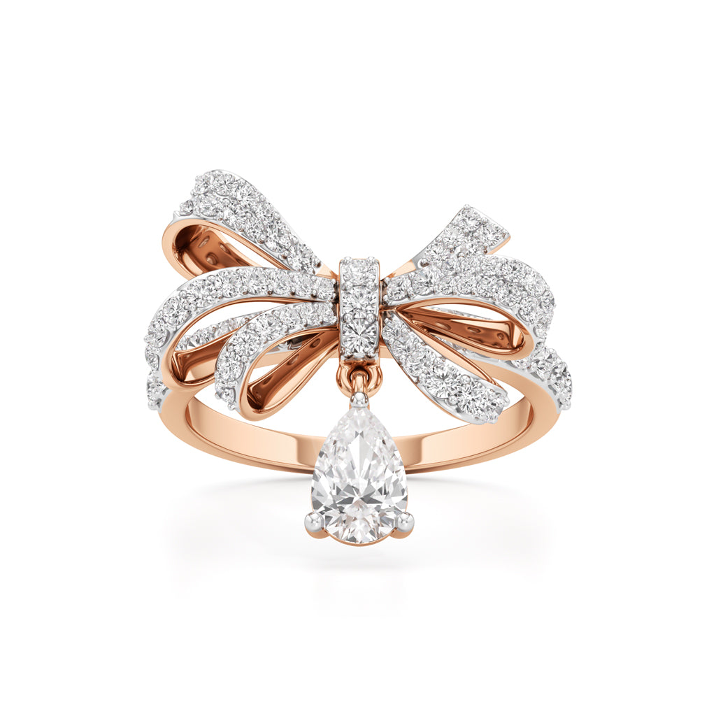 Dazzling Diamond Bow Ring with Dangling Pear