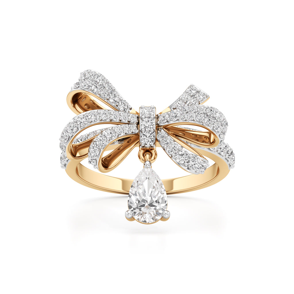 Dazzling Diamond Bow Ring with Dangling Pear
