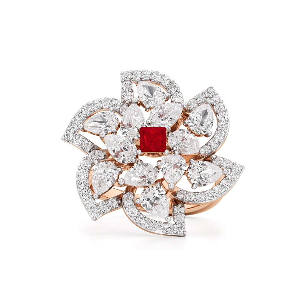 Ruby and Diamond Blossom Statement Ring