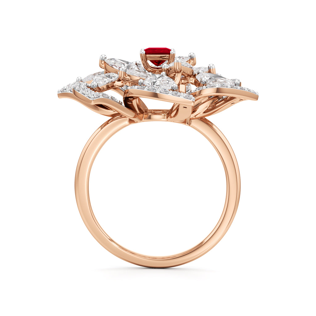 Ruby and Diamond Blossom Statement Ring