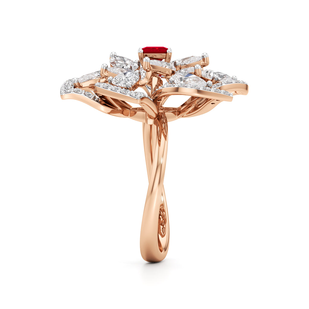 Ruby and Diamond Blossom Statement Ring