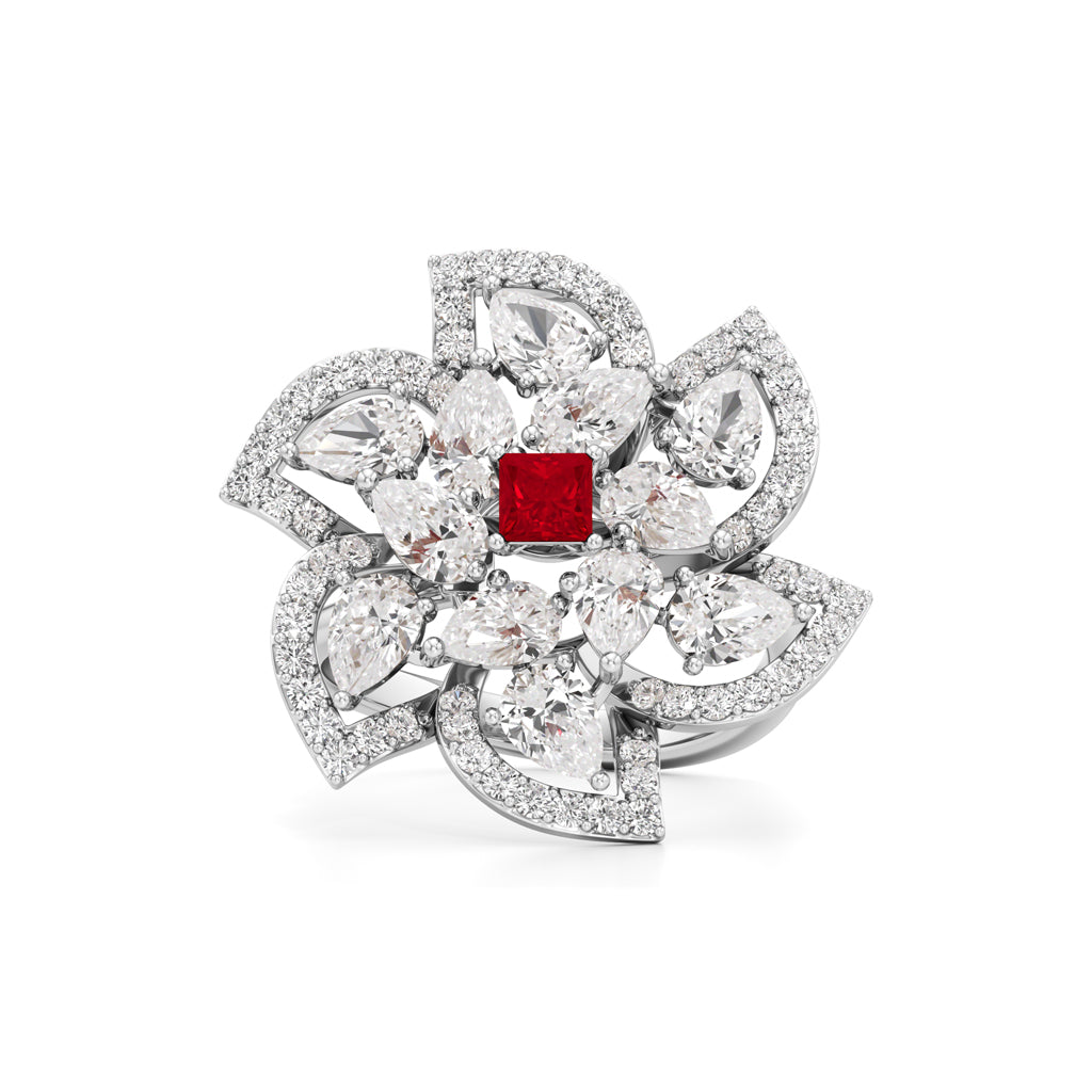 Ruby and Diamond Blossom Statement Ring