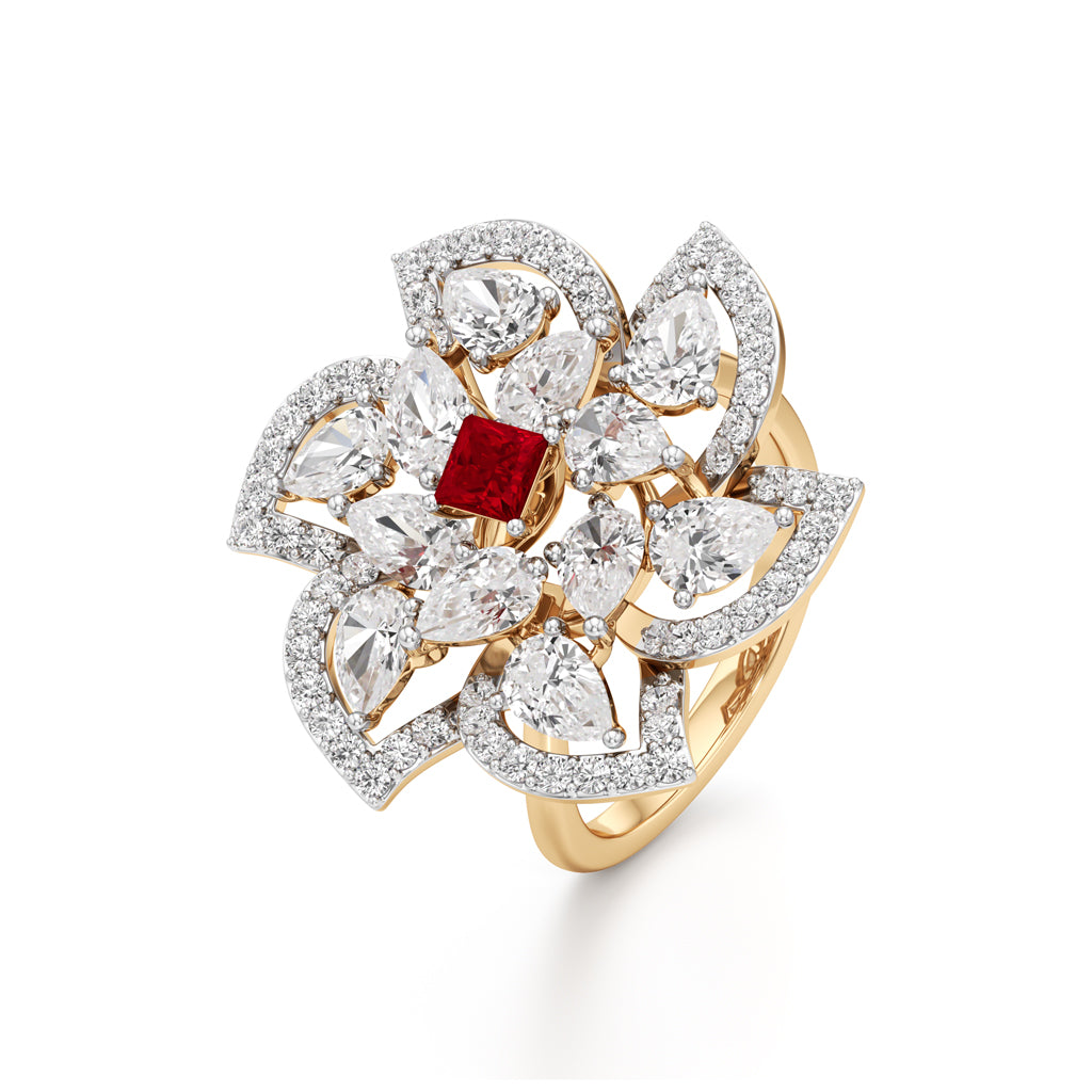 Ruby and Diamond Blossom Statement Ring
