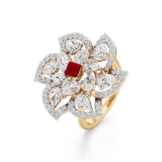 Ruby and Diamond Blossom Statement Ring